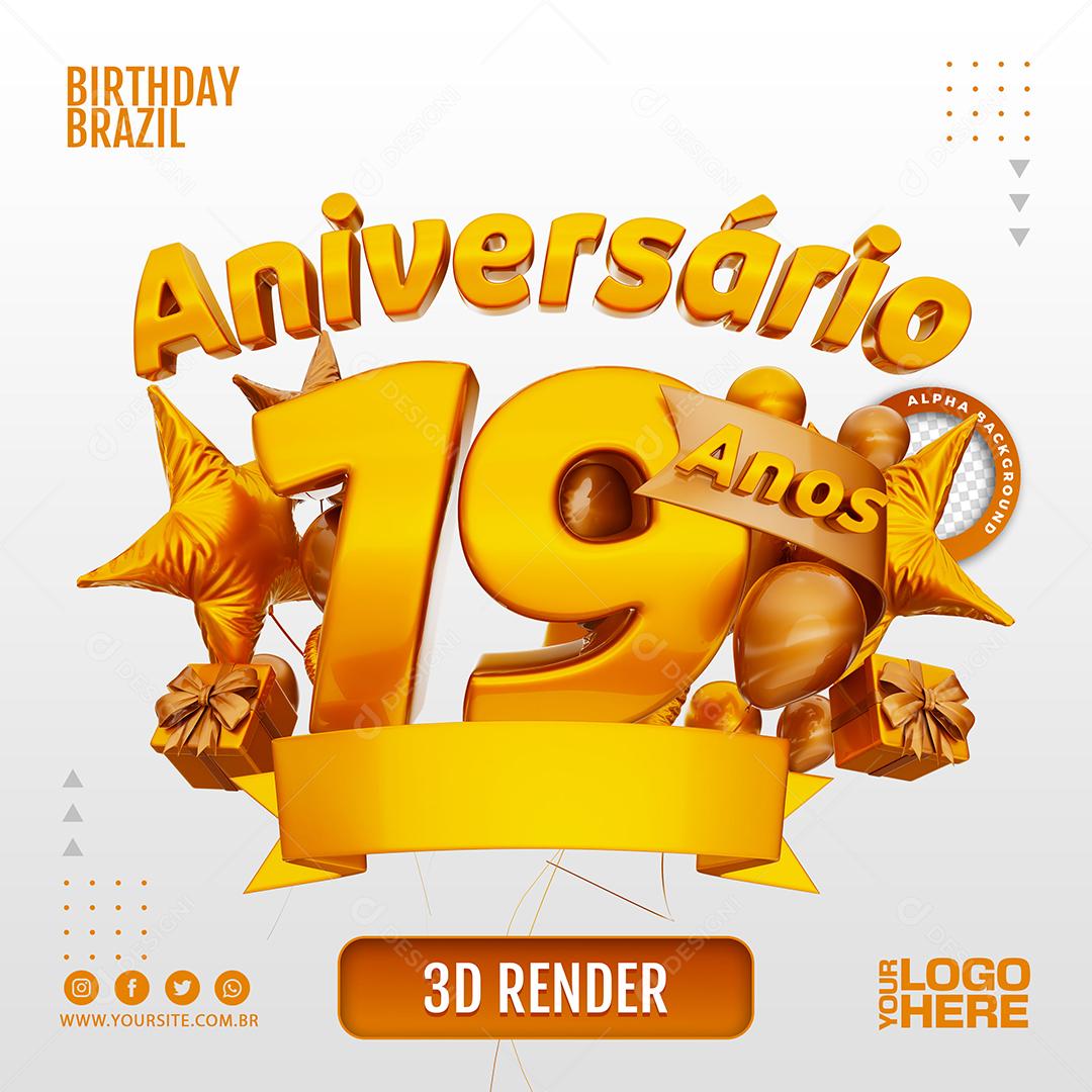 Anniversary 19 Years Light Brown 3D Stamp for Compositing PSD