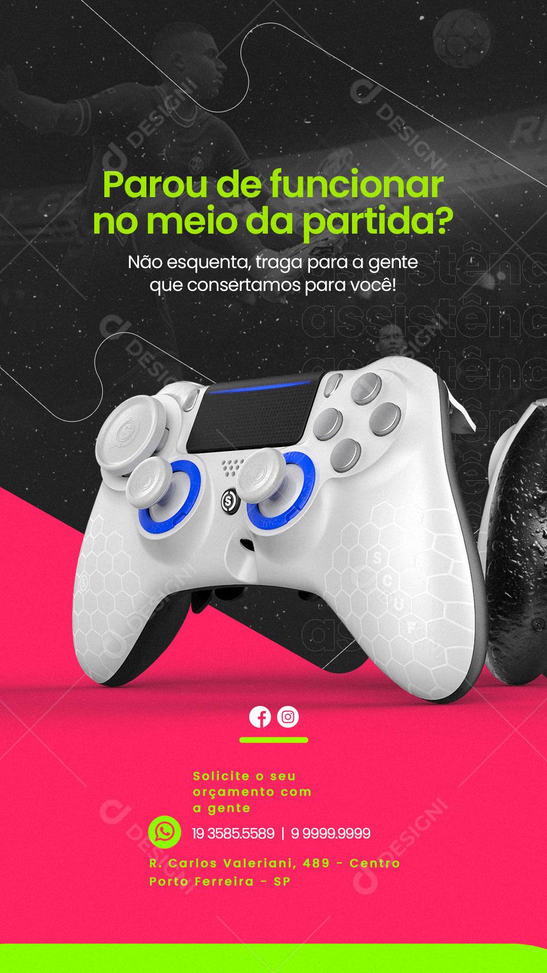 Story Parou de Funcionar no Meio Da Partida Eletrônicos Social Media PSD Editável