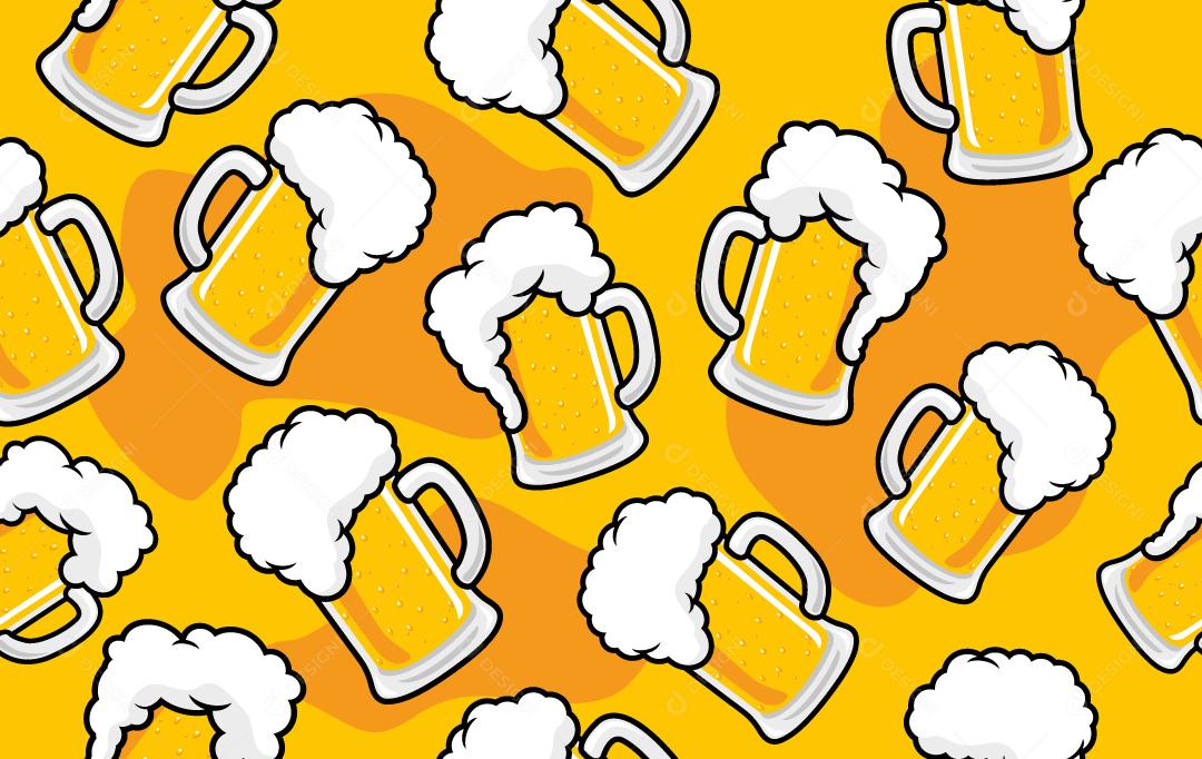 Canecas de cerveja em fundo amarelo