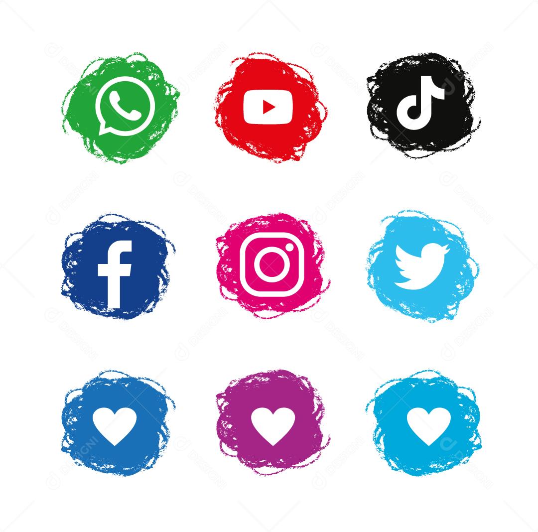 Conjunto de ícones e logo de redes sociais Vetor EPS