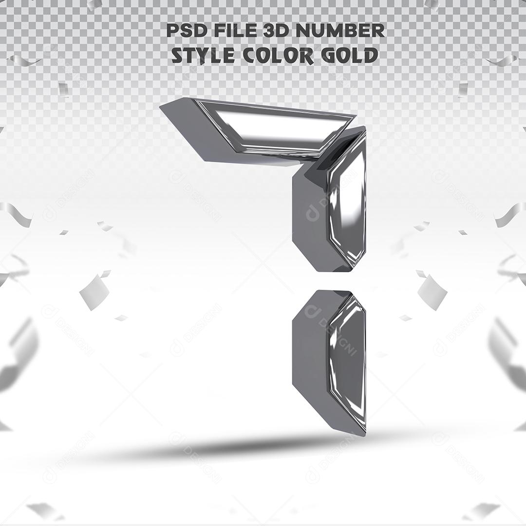 Número 3D 7 Prata Para composição PSD