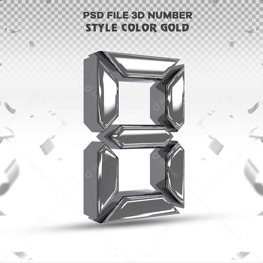 Número 3D 8 Prata Para composição PSD
