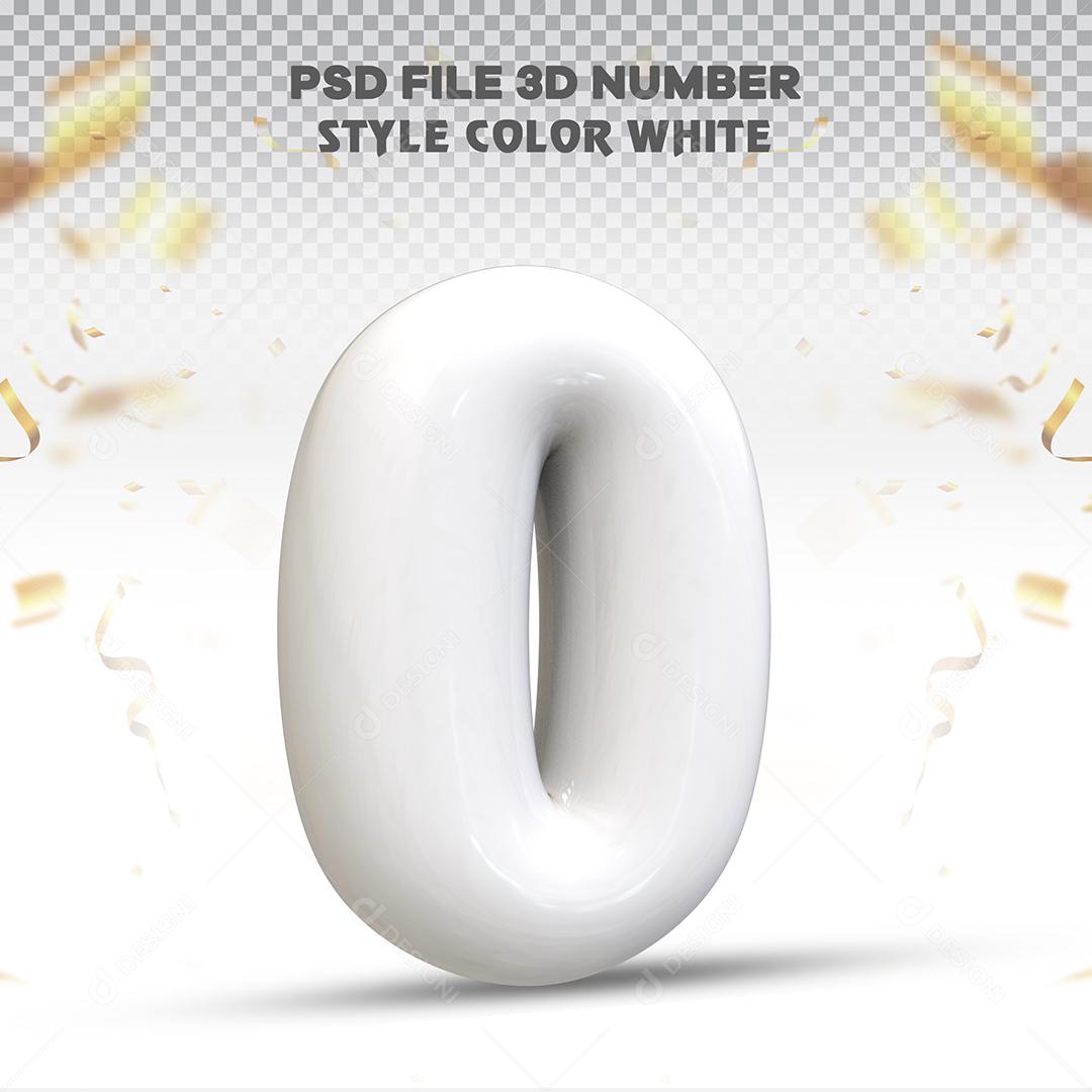 Balão 3D Número 0 Branco Elemento Para composição PSD