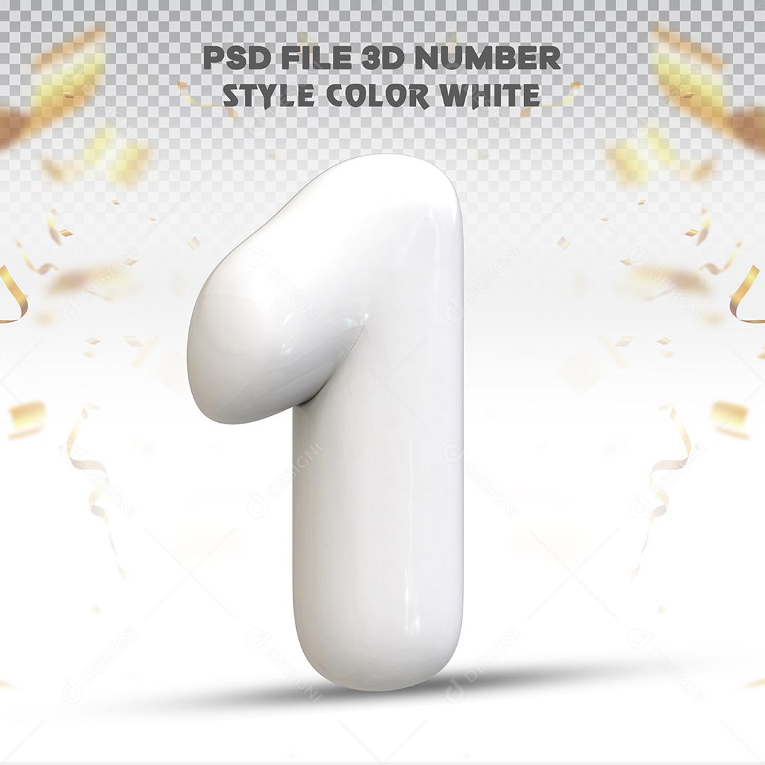 Balão 3D Número 1 Branco Elemento Para composição PSD