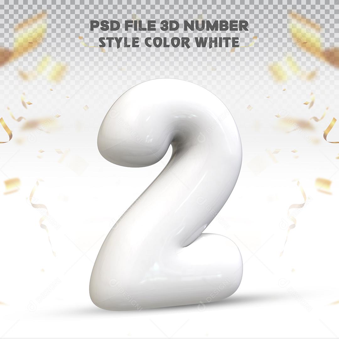 Balão 3D Número 2 Branco Elemento Para composição PSD