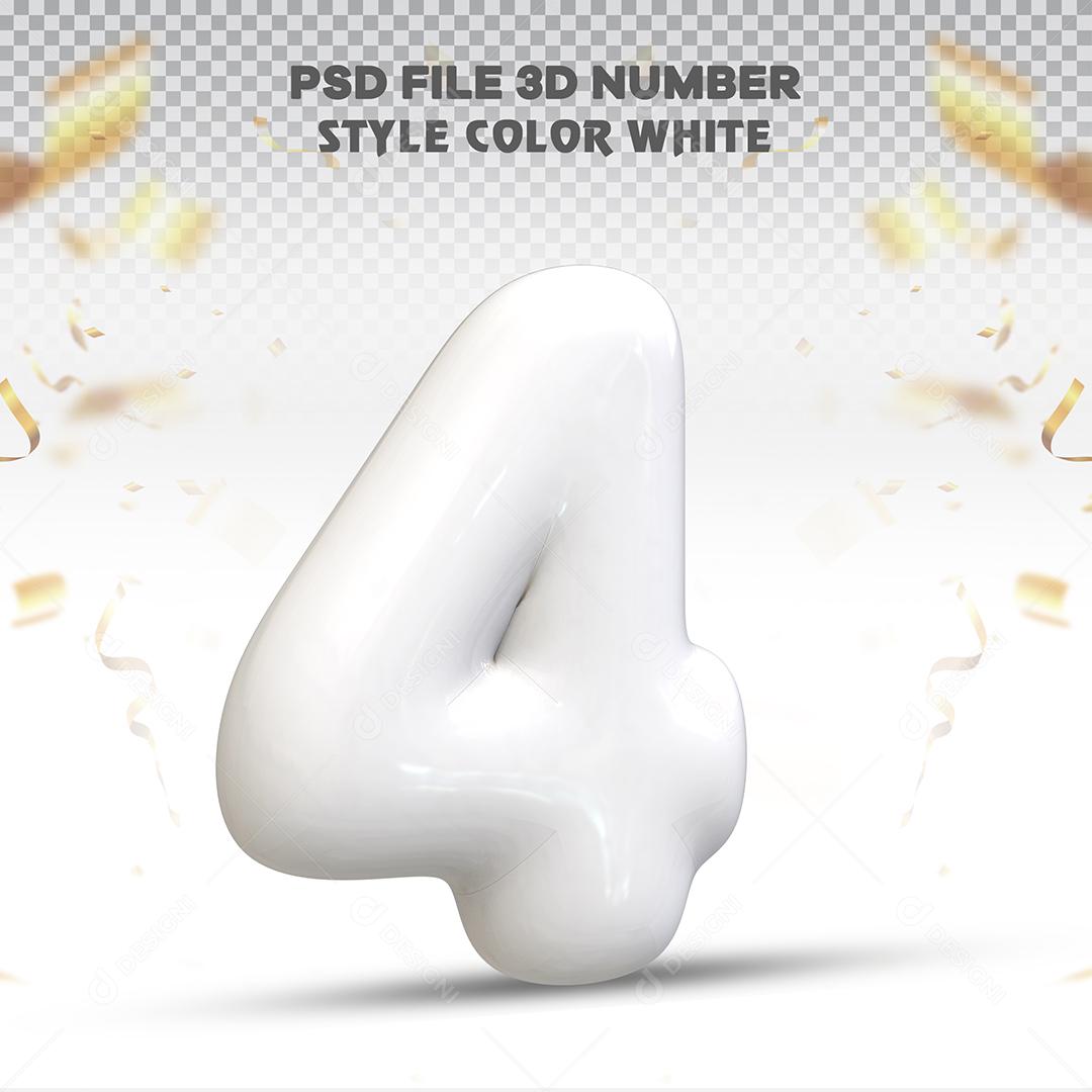 Balão 3D Número 4 Branco Elemento Para composição PSD