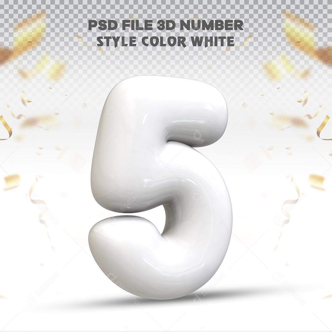 Balão 3D Número 5 Branco Elemento Para composição PSD