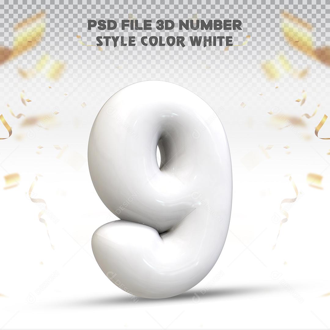 Balão 3D Número 9 Branco Elemento Para composição PSD