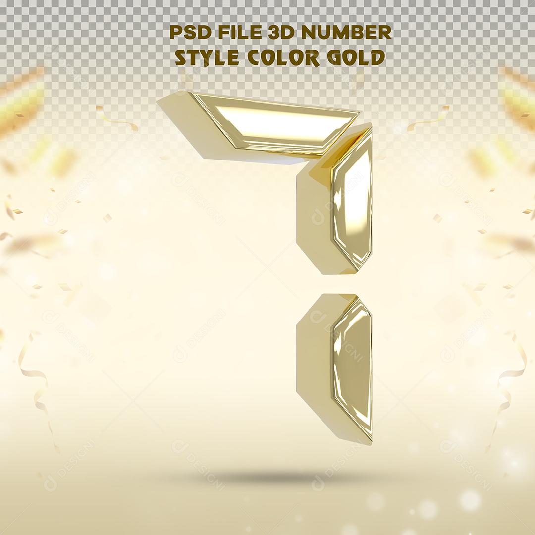 Número 3D 7 Dourado Para composição PSD