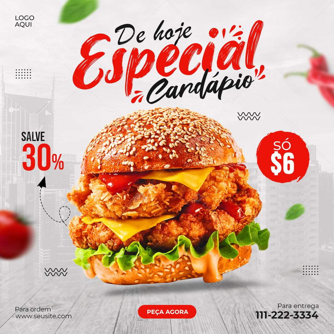 Social Media Hambúrguer Cardápio Especial PSD Editável