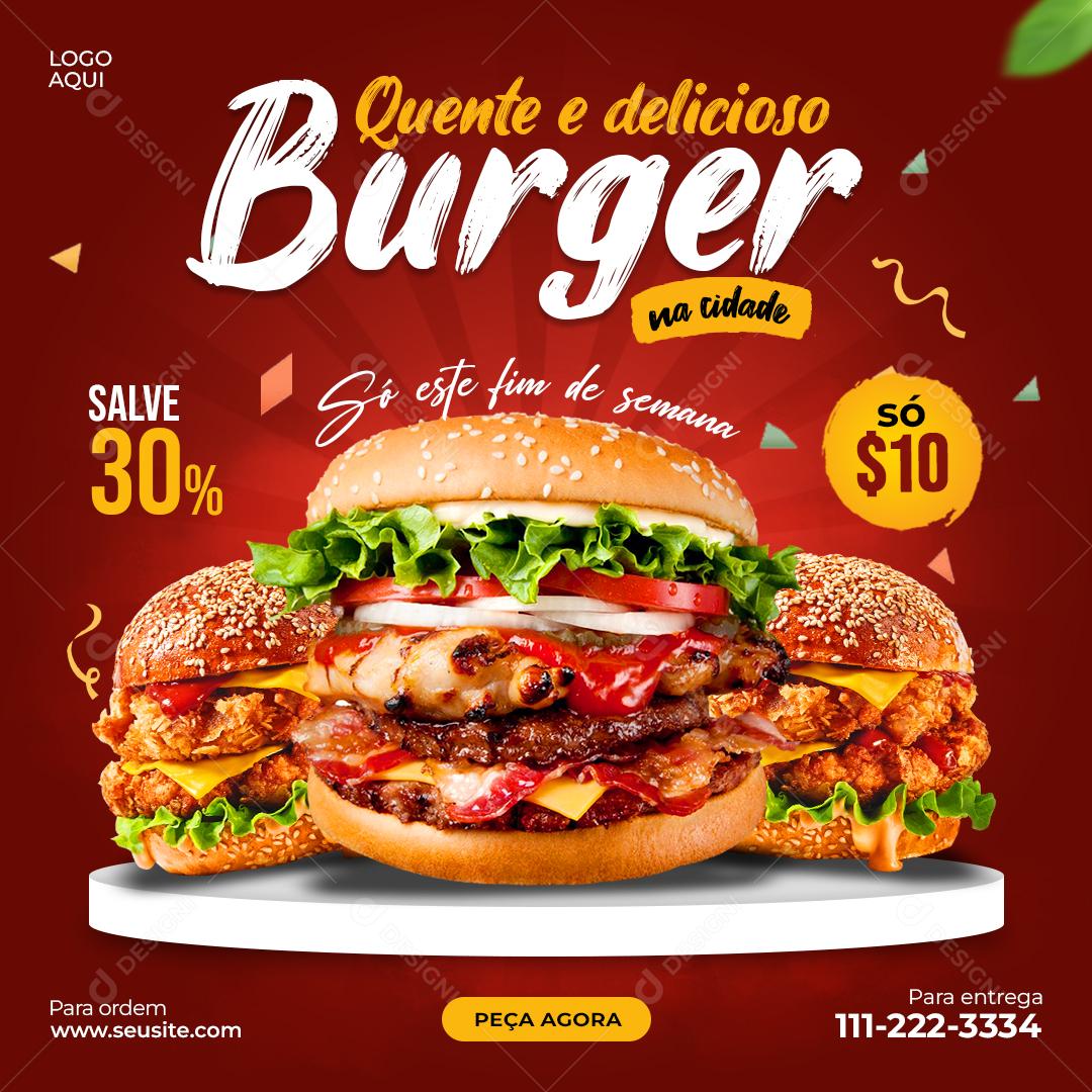 Social Media Hamburgueria Quente e Delicioso Burguer PSD Editável