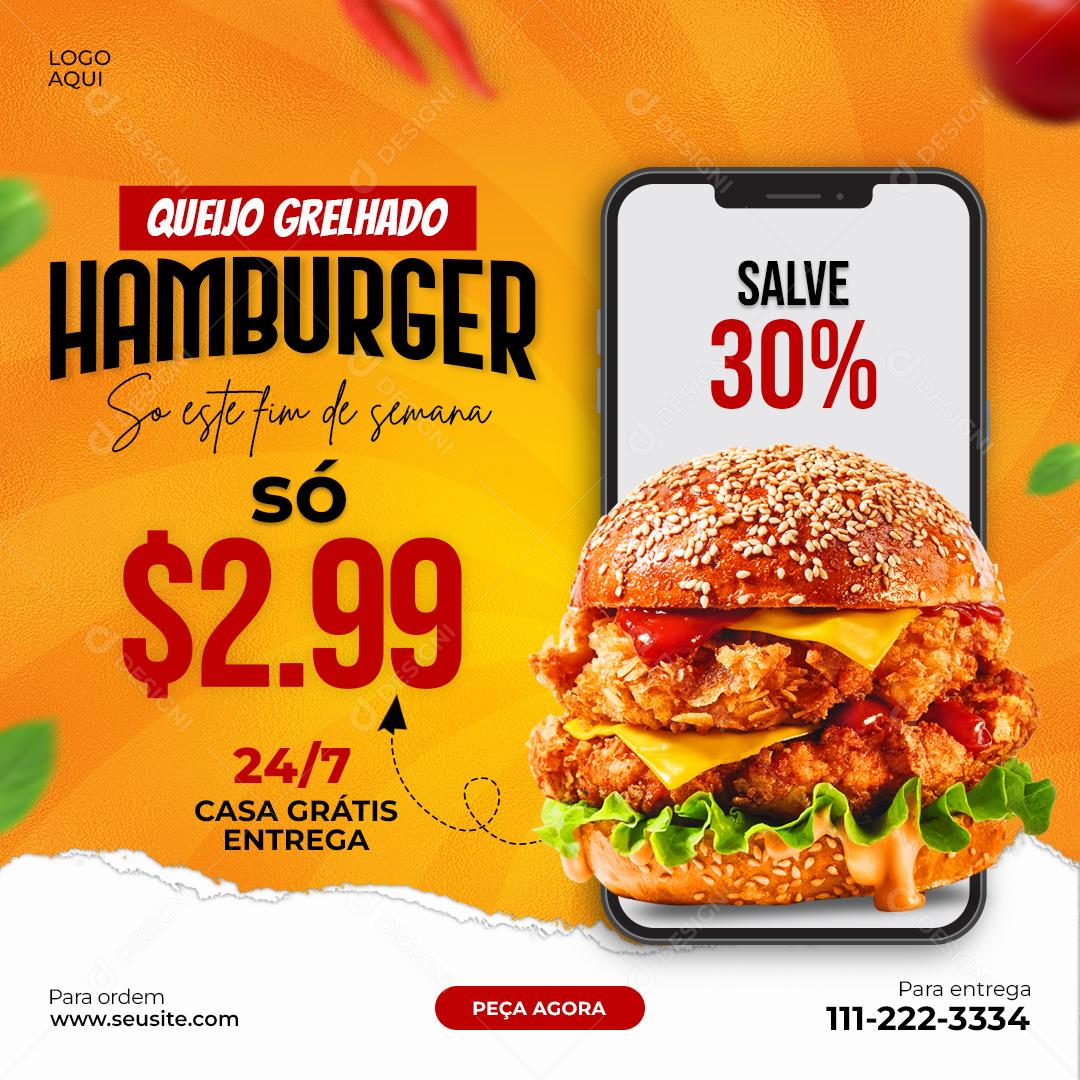 Social Media Hambúrguer Queijo Grelhado PSD Editável