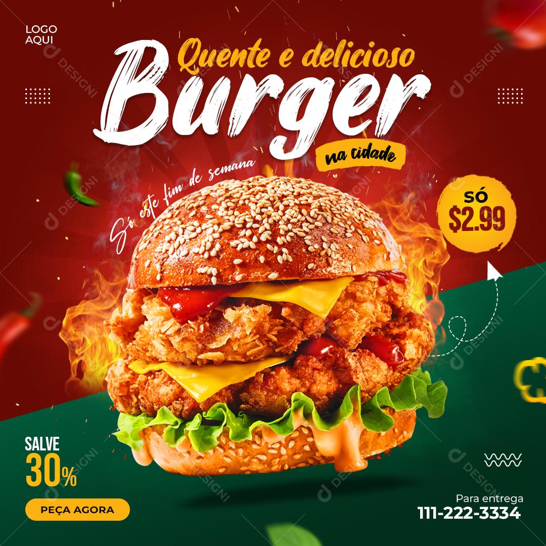 Social Media Quente e Delicioso Burger PSD Editável