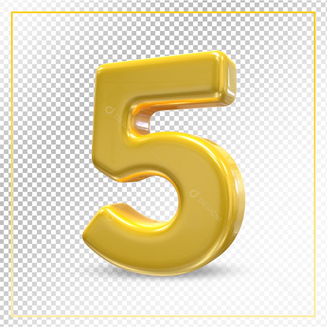 Número 5 Dourado 3D Para composição PSD