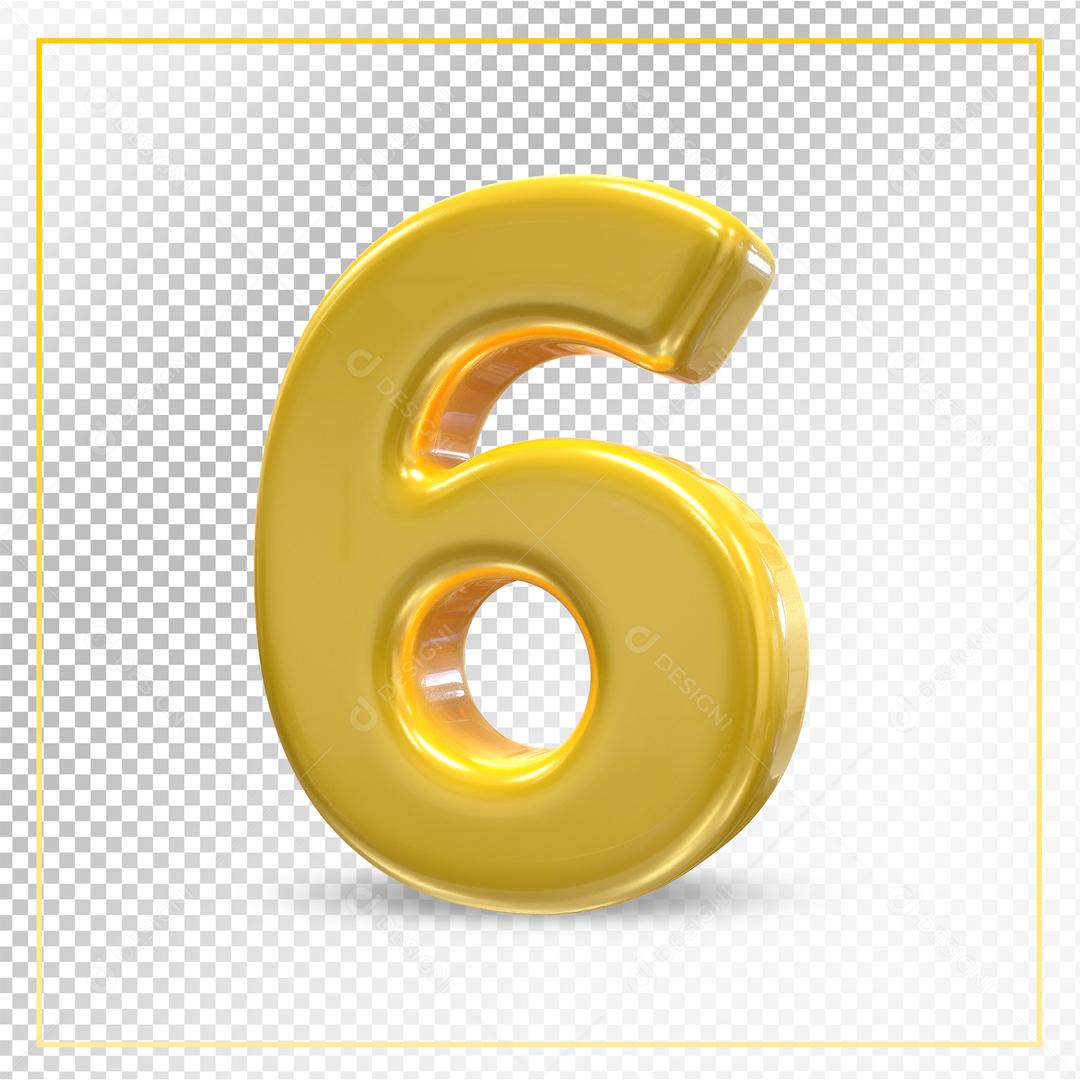 Número 6 Dourado 3D Para composição PSD