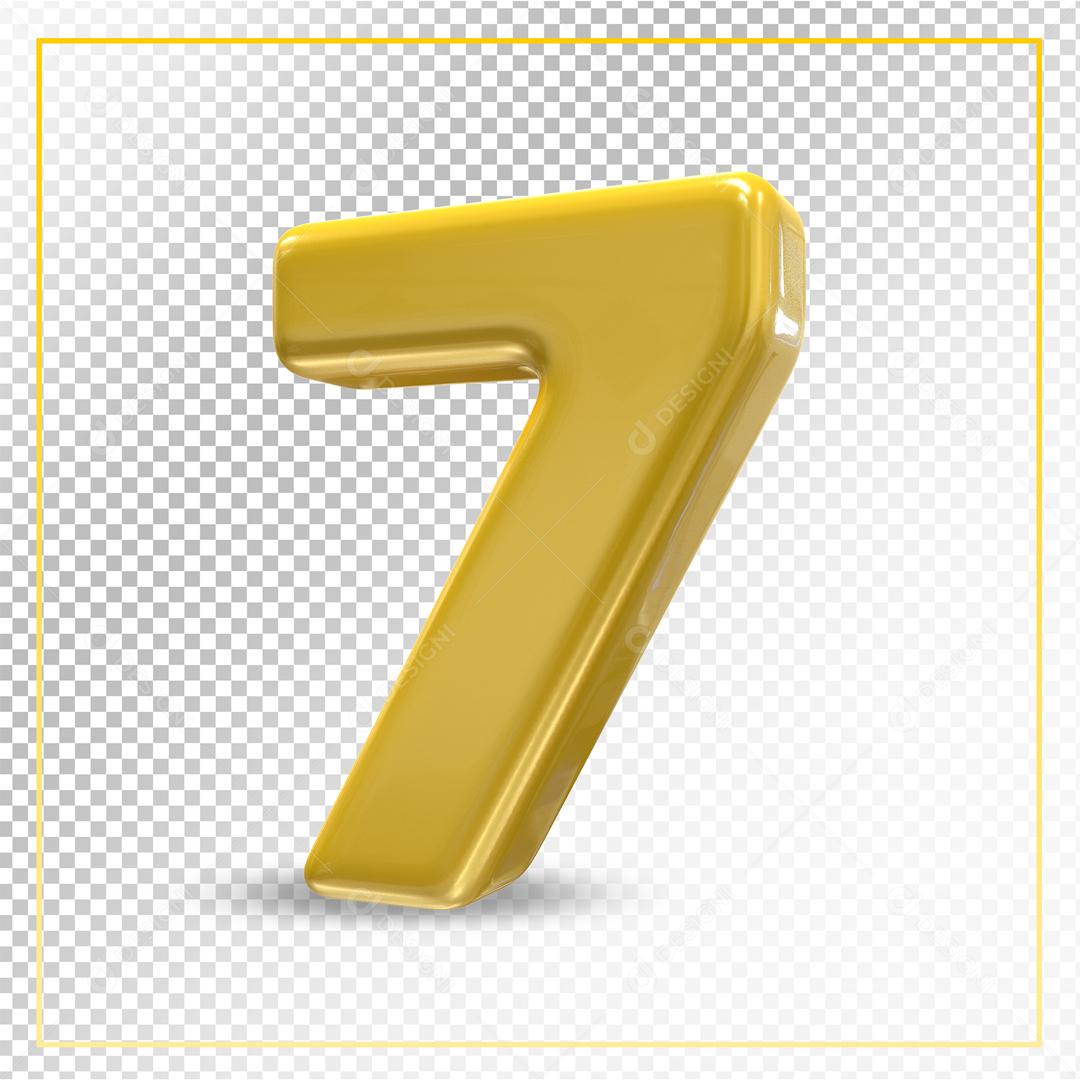 Número 7 Dourado 3D Para composição PSD