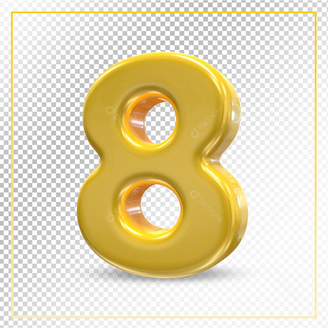 Número 8 Dourado 3D Para composição PSD
