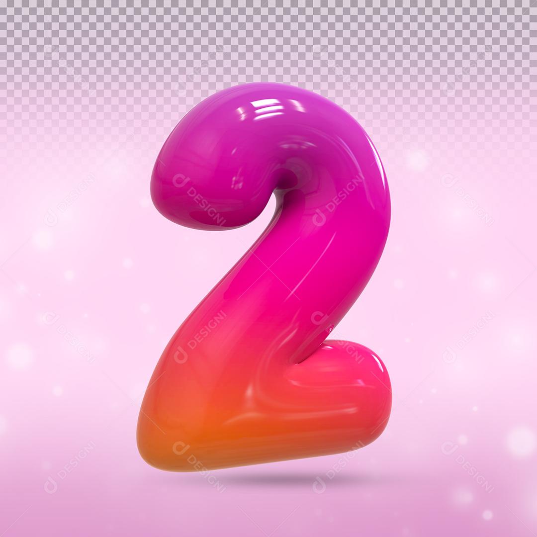Balão 3D Número 2 Cor do Instagram Elemento Para composição PSD