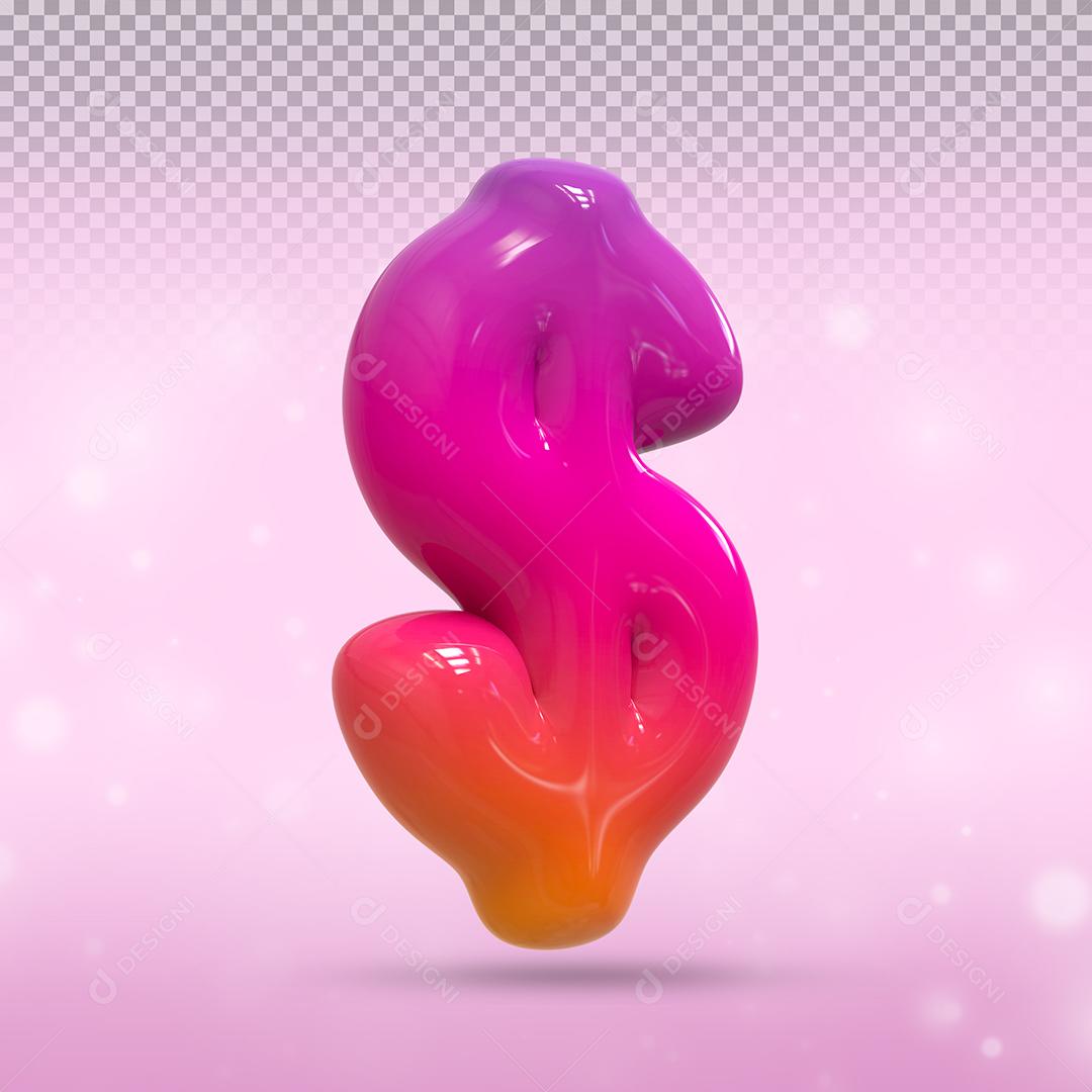 Balão de Cifrão 3D com Cor do Instagram Elemento para Composição PSD