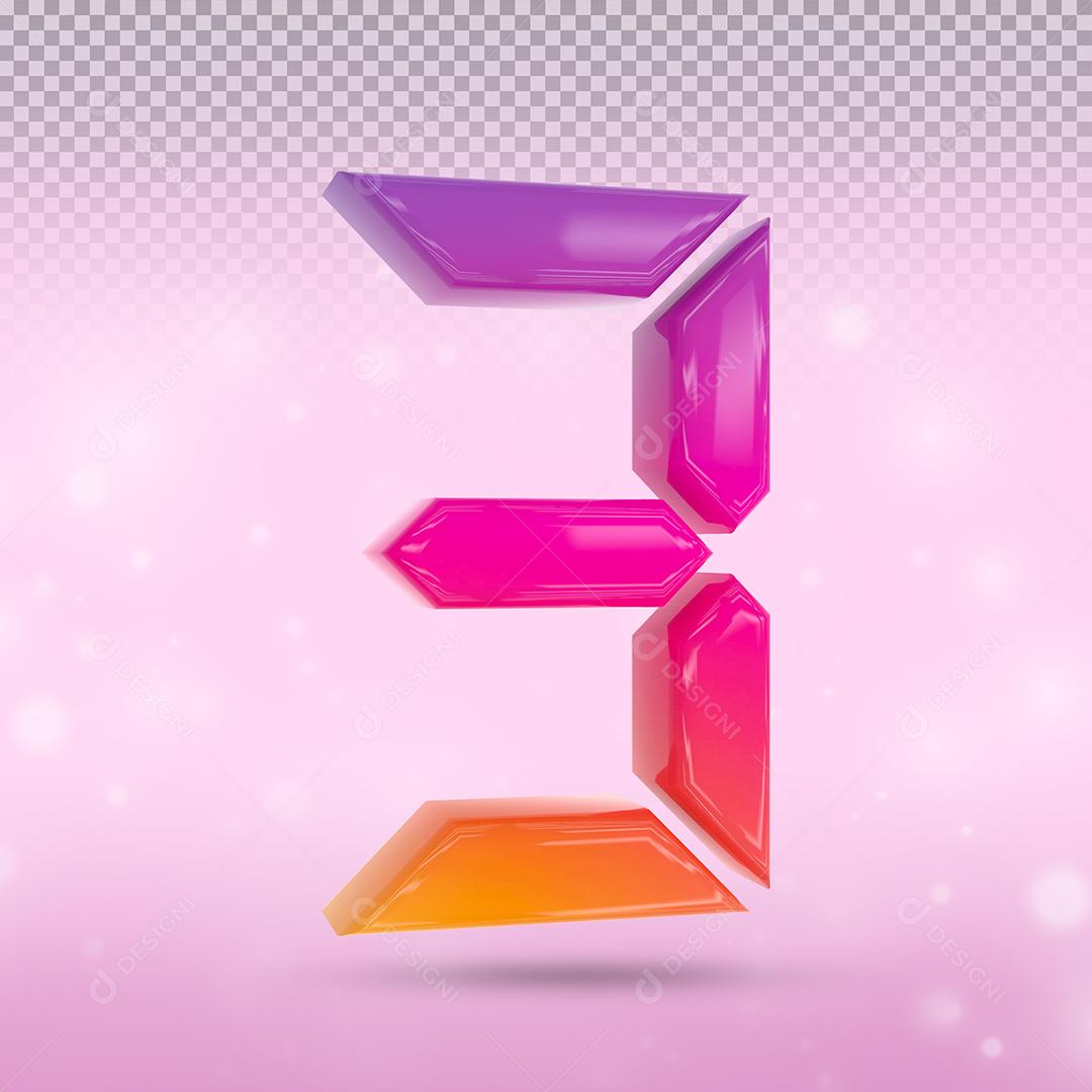 Número 3D 3 Com cor do Instagram Elemento Para composição PSD