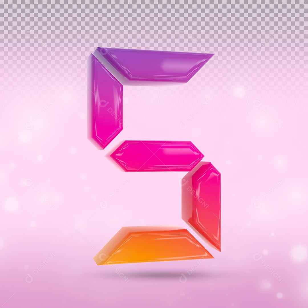 Número 3D 5 Com cor do Instagram Elemento Para composição PSD