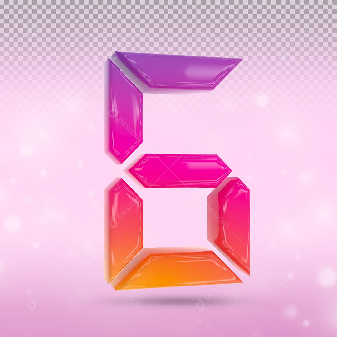 Número 3D 6 Com cor do Instagram Elemento Para composição PSD