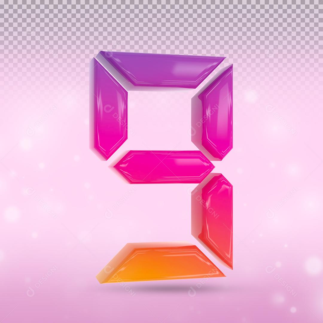 Número 3D 9 Com cor do Instagram Elemento Para composição PSD