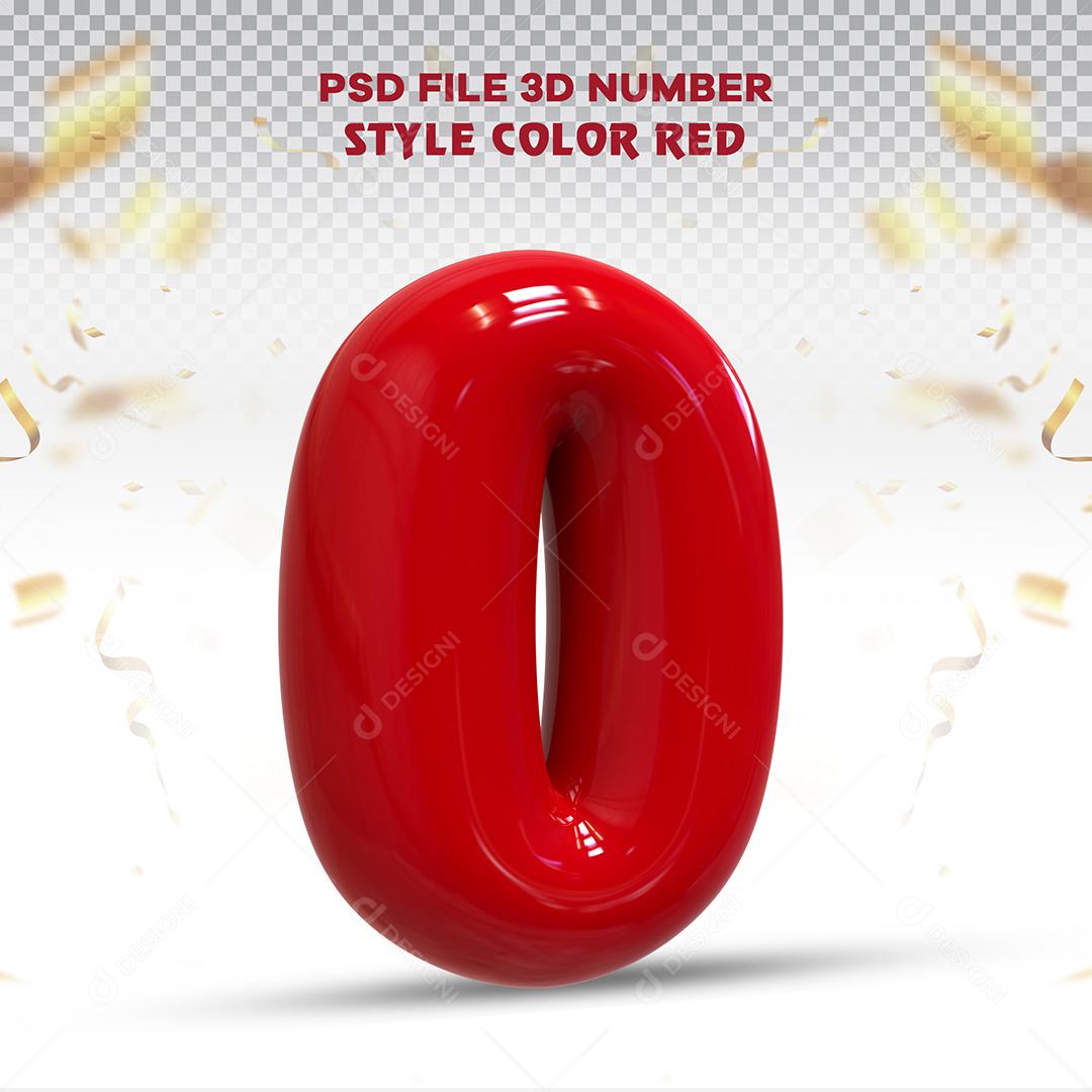 Balão 3D Número 0 Vermelho Elemento Para composição PSD