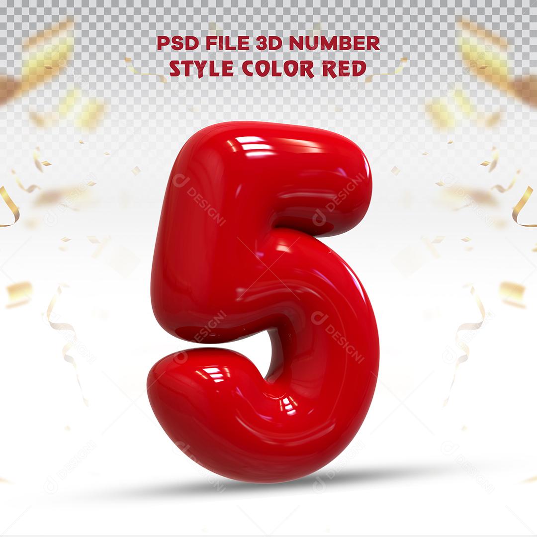 Balão 3D Número 5 Vermelho Elemento Para composição PSD