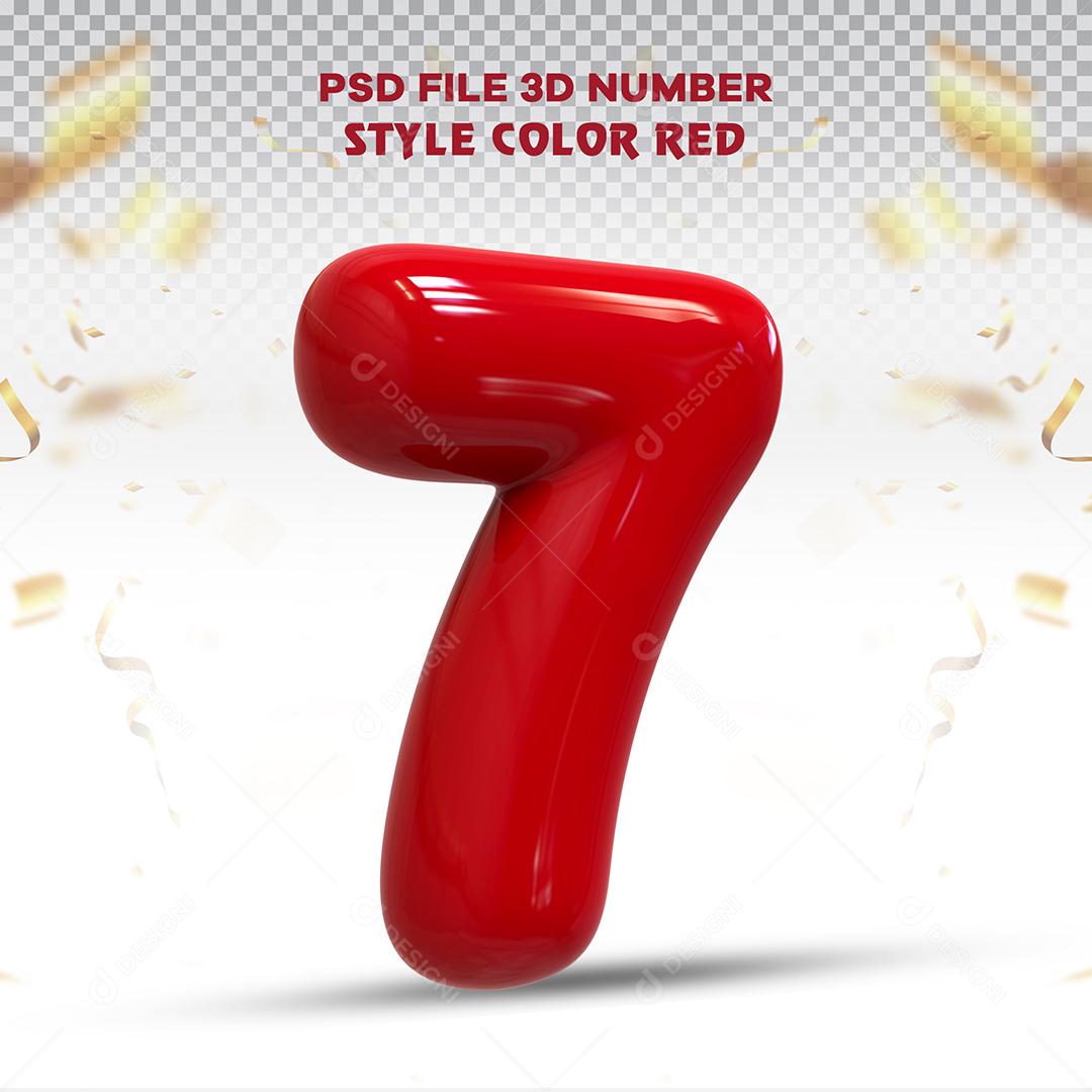 Balão 3D Número 7 Vermelho Elemento Para composição PSD
