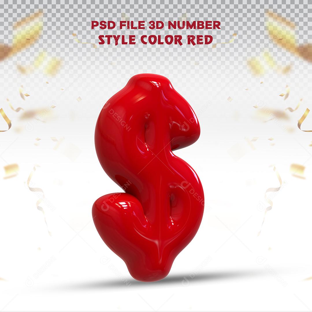 Balão 3D de Cifrão Vermelho Elemento Para Composição PSD
