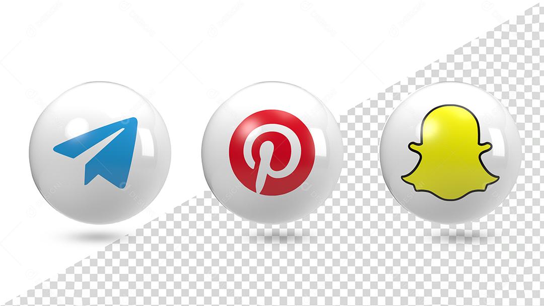 Ícones Redes Sociais Telegram Pinterest e Snapchat Elemento PSD