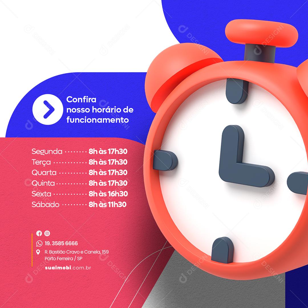 Social Media Confira Nosso Horário de Funcionamento Imobiliária PSD Editável