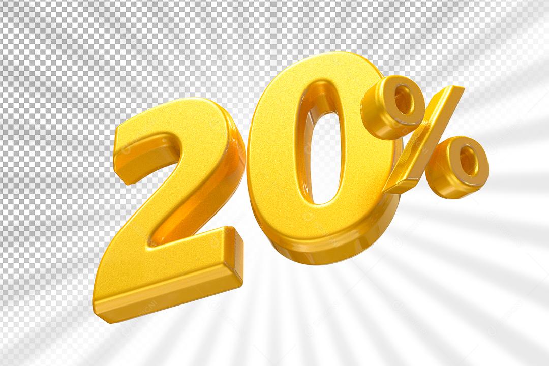 Número 20% Dourado Elemento 3D Para Composição PSD