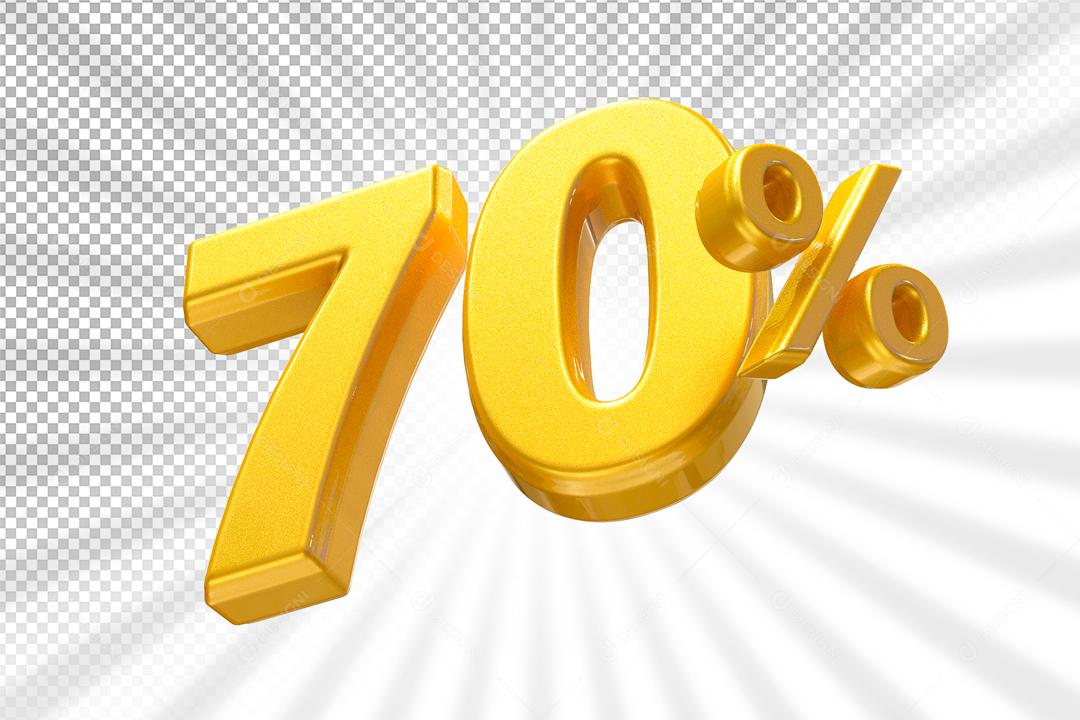 Número 70% Dourado Elemento 3D Para Composição PSD