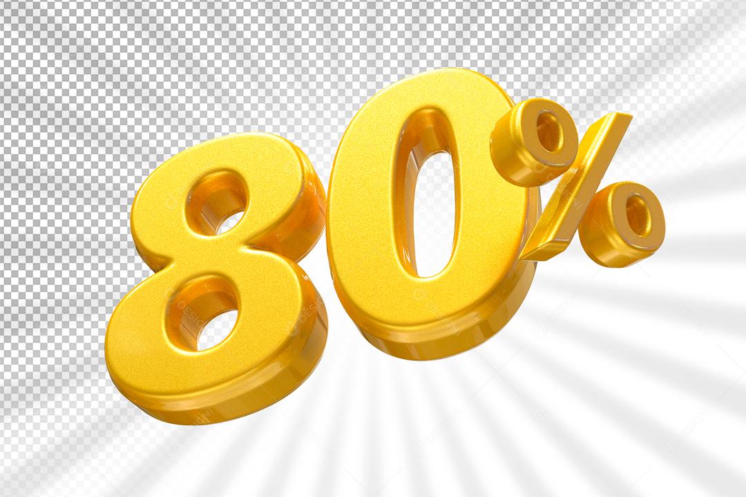Número 80% por cento 3D Dourado para Composição PSD