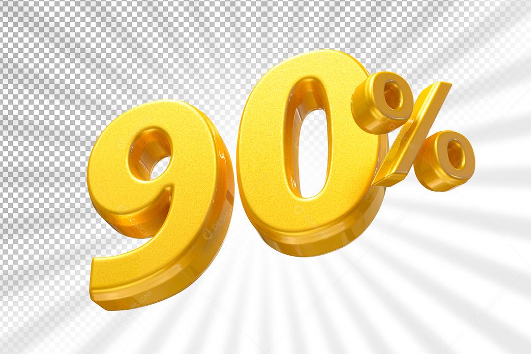 Número 90% Dourado Elemento 3D Para Composição PSD