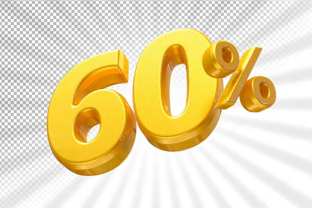 Número 60% Dourado Elemento 3D Para Composição PSD