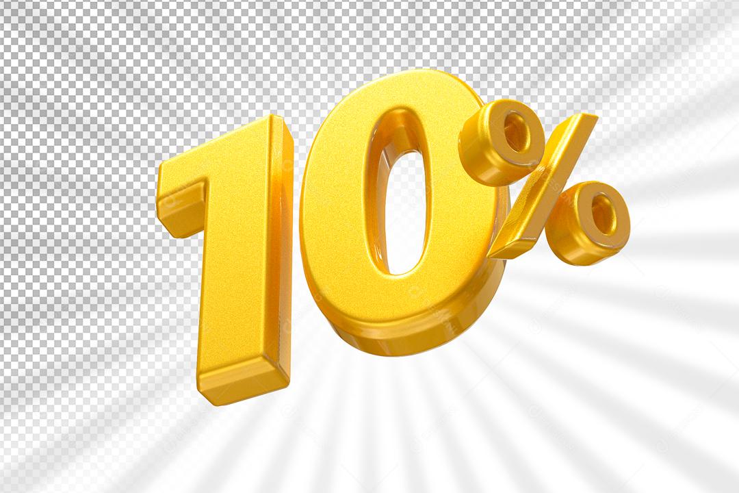 Número 10% Dourado Elemento 3D Para Composição PSD