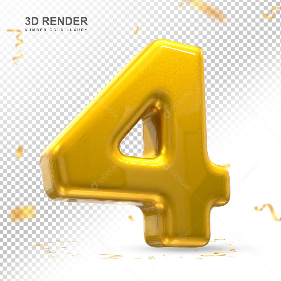 Número 4 Dourado 3D Para composição PSD