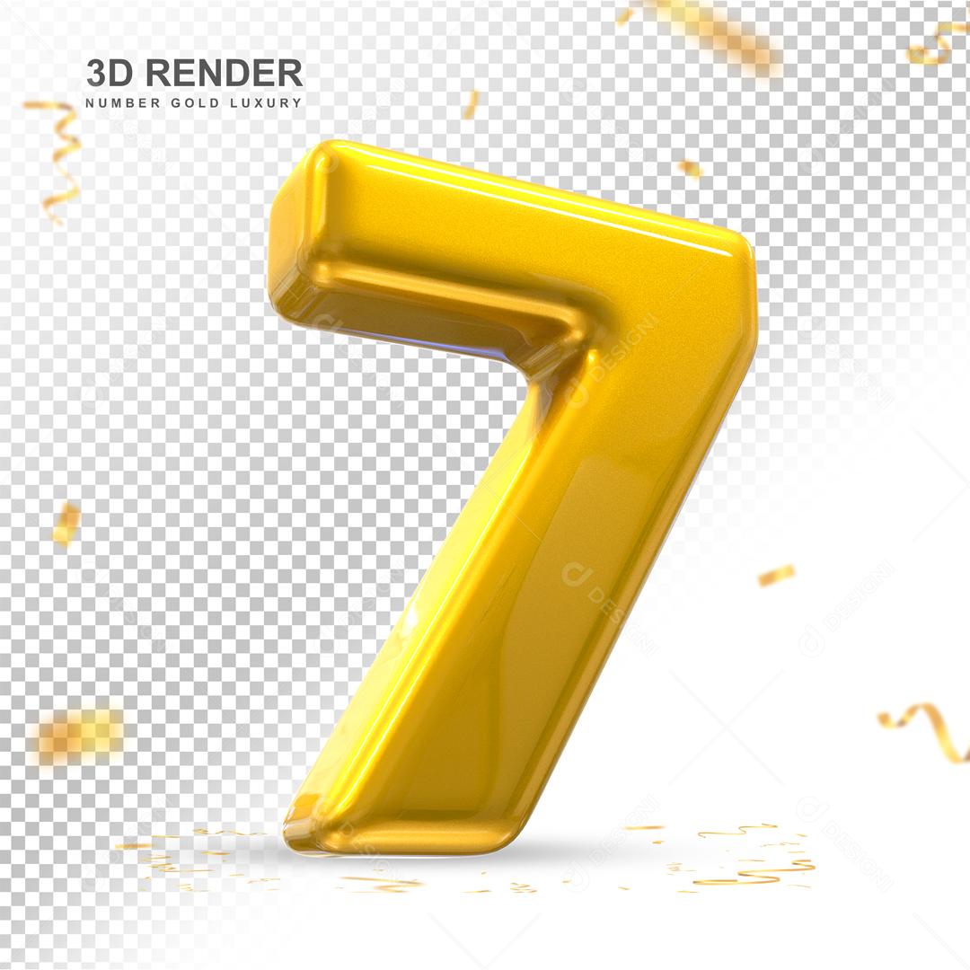 Número 7 Dourado 3D Para composição PSD