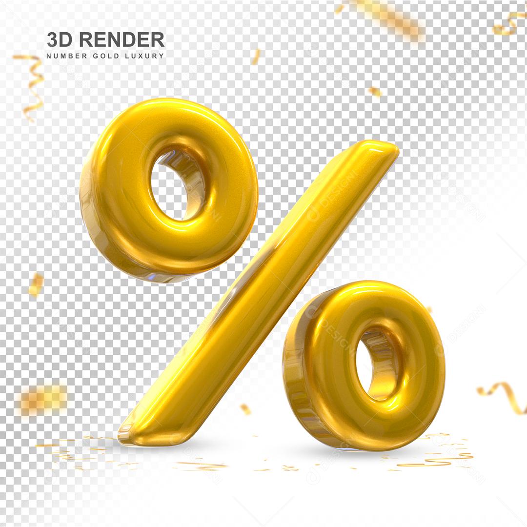 Elemento 3D Porcentagem Dourado Para Composição PSD