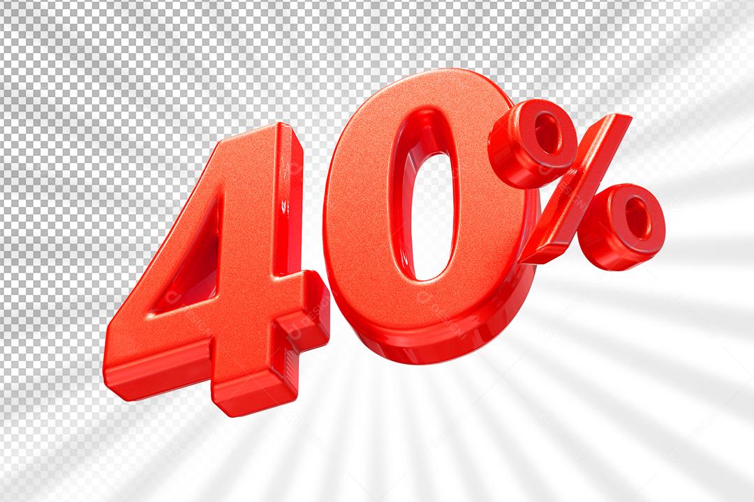 Número 40% por cento 3D Vermelho para Composição PSD
