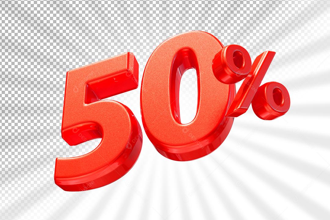 Número 50% por cento 3D Vermelho para Composição PSD