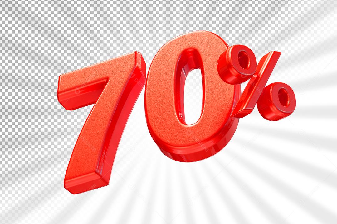 Número 70% por cento 3D Vermelho para Composição PSD