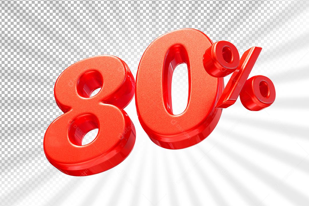 Número 80% por cento 3D Vermelho para Composição PSD