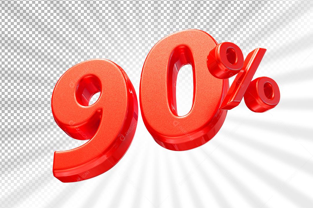 Número 90% por cento 3D Vermelho para Composição PSD
