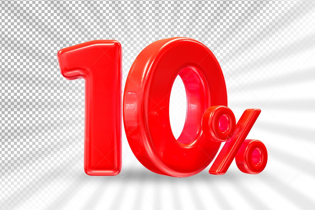 Número 3D 10% Vermelho Elemento Para Composição PSD