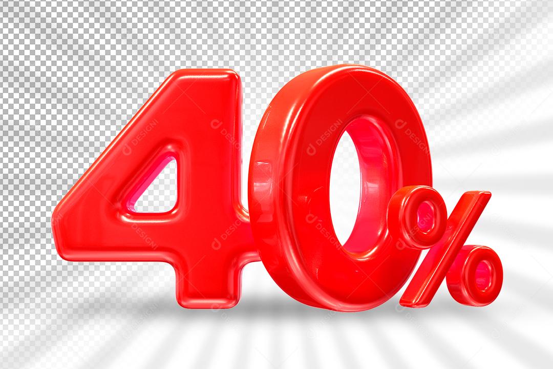 Número 3D 40% Vermelho Elemento Para Composição PSD