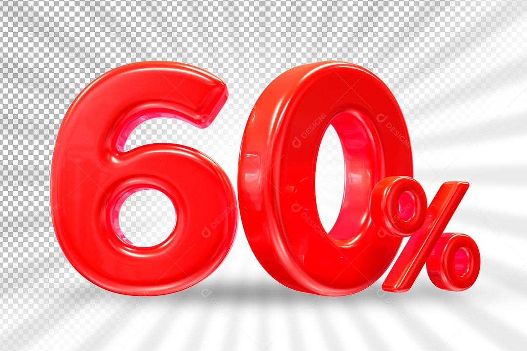 Número 3D 60% Vermelho Elemento Para Composição PSD